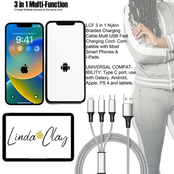 Silver Universal 3 in 1 Fast Charging Smartphone Cord Adapter - Picture 1 of 6